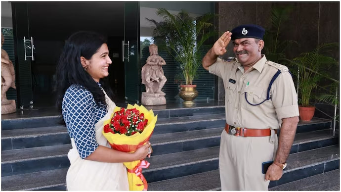 Telangana IPS N Venkateshwarulu, greets IAS Uma Harathi, his daughter with a salute on Father’s Day…